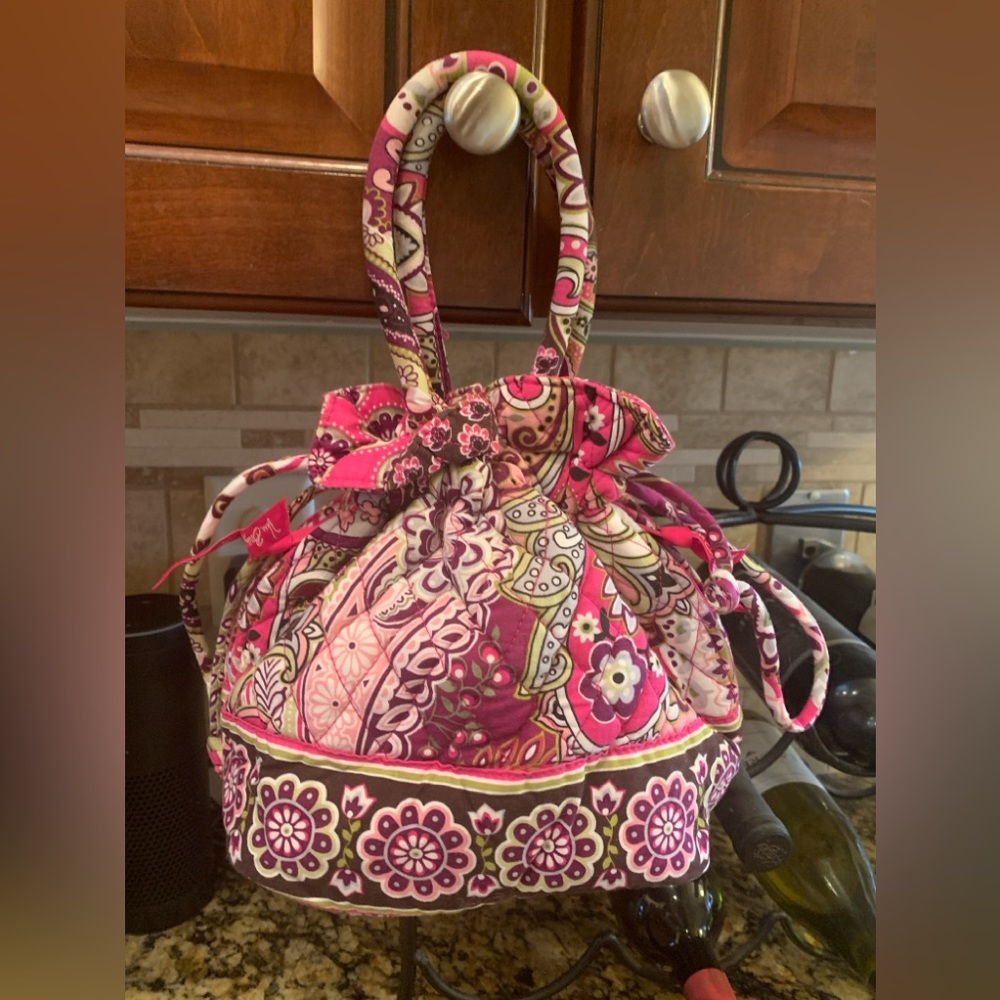 Vera Bradley Emma Drawstring Pink and Green Patterned Hobo Bag